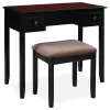 Shirley Black Cherry Mirror Vanity Set With Stool