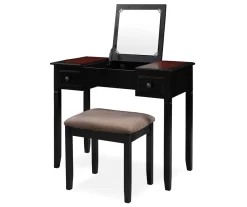 Shirley Black Cherry Mirror Vanity Set With Stool -Home Style Shop 810389408 2