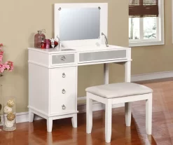 Piper White Mirror Vanity Set With Stool 6 Piper White Mirror Vanity Set With Stool -Home Style Shop 810389501 3