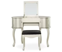 Kelly Silver Rounded Mirror Vanity Set With Stool 9 Kelly Silver Rounded Mirror Vanity Set With Stool -Home Style Shop 810389505 3