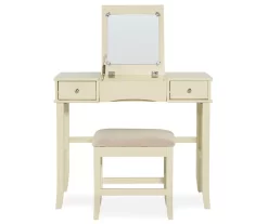 Caroline Cream Mirror Vanity Set With Stool -Home Style Shop 810389506 3