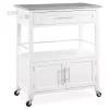 White Double Door Kitchen Cart With Granite Top