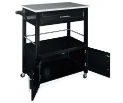 Black Double Door Kitchen Cart With Granite Top -Home Style Shop 810389517 2