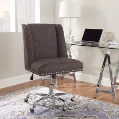 Charcoal Gray Square Back Office Chair With Nailhead Trim -Home Style Shop 810389623 2