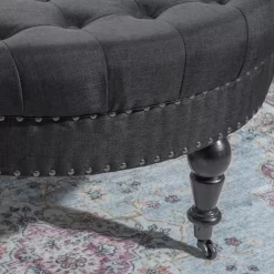 Claire Charcoal Round French Country Ottoman -Home Style Shop 810389633 3