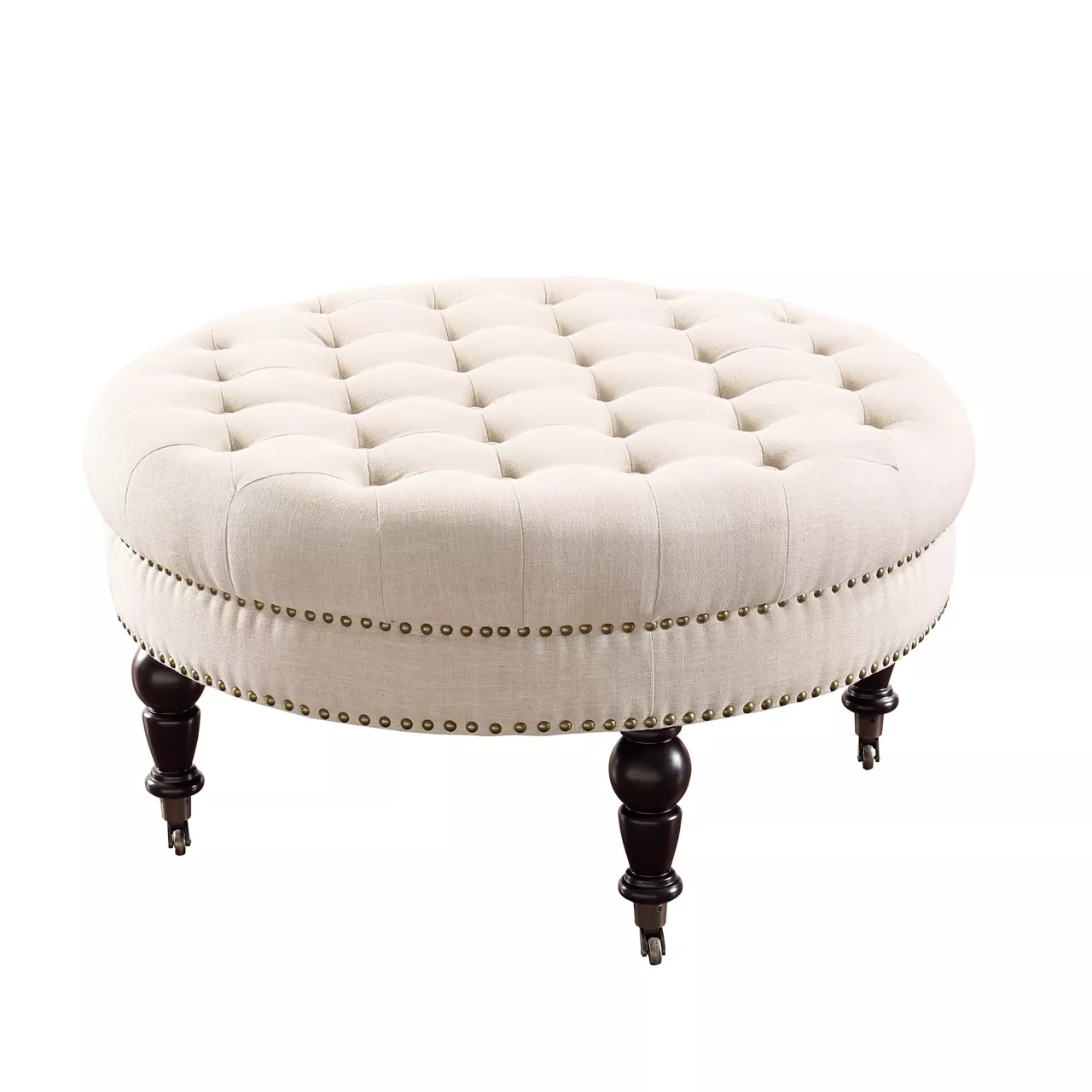 Claire Cream Round French Country Ottoman 1 Claire Cream Round French Country Ottoman