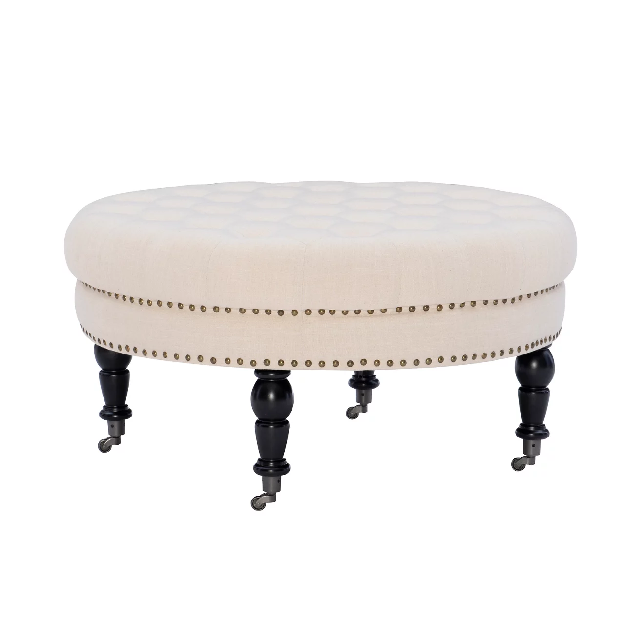 Claire Cream Round French Country Ottoman 4 Claire Cream Round French Country Ottoman - Image 4