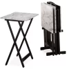 Davis White Faux Marble Tray Tables With Stand, 5-Piece Set