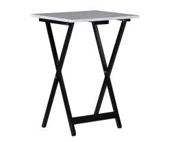 Davis White Faux Marble Tray Tables With Stand, 5-Piece Set -Home Style Shop 810389673 A0 2