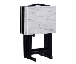 Davis White Faux Marble Tray Tables With Stand, 5-Piece Set -Home Style Shop 810389673 A0 3