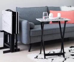 Davis White Faux Marble Tray Tables With Stand, 5-Piece Set -Home Style Shop 810389673 B0 1