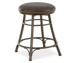 Bali Brown Faux Leather Backless Swivel Counter Stool, (24")