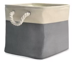Gray & Cream Fabric Storage Bin With Rope Handles -Home Style Shop 810448615 21