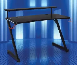 Black LED Gaming Desk With Riser -Home Style Shop 810499569 11
