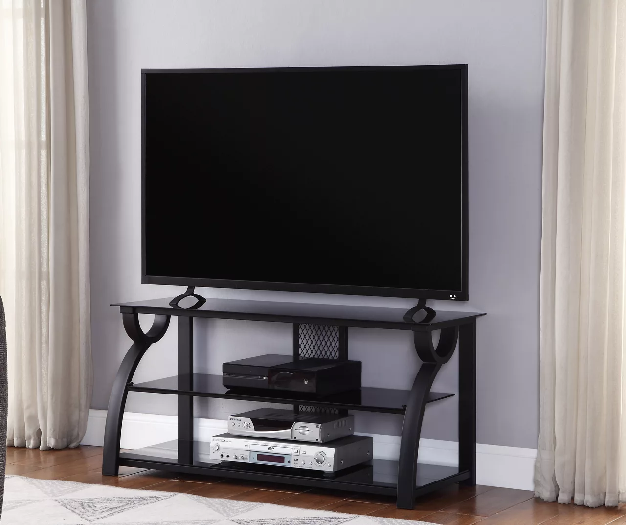 44" Black Glass & Metal TV Stand 2 44" Black Glass & Metal TV Stand - Image 2