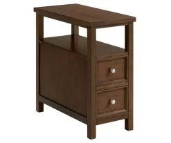 Walnut 2-Drawer End Table With Shelf