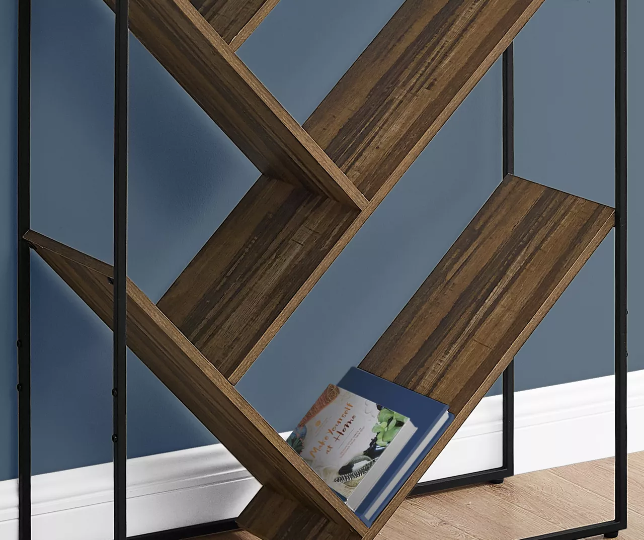 Brown 5-Shelf Slanted Bookcase 4 Brown 5-Shelf Slanted Bookcase - Image 4