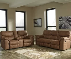 Boxberg Bark Faux Leather Reclining Console Loveseat -Home Style Shop 810519664 810519667