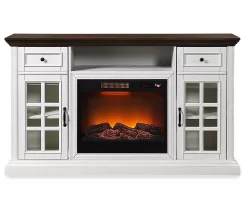 60" Brown & White Glass Door Fireplace Console