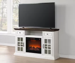 60" Brown & White Glass Door Fireplace Console -Home Style Shop 810521149 3