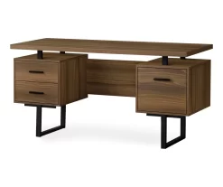 60" Walnut Woodgrain & Black Floating Desk