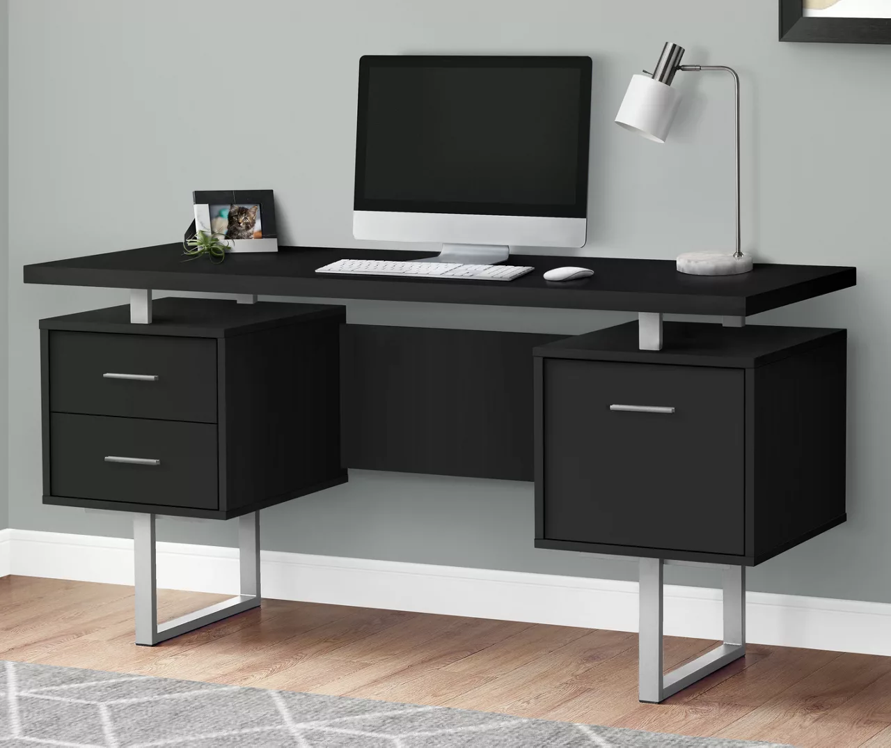 60" Black & Silver Floating Desk 2 60" Black & Silver Floating Desk - Image 2