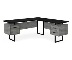 Faux Concrete & Black 3-Drawer L-Shaped Corner Desk