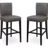 30" Black Faux Brushed Leather Bar Stools, 2-Pack