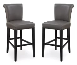 30" Black Faux Brushed Leather Bar Stools, 2-Pack