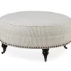 Pebble Gray Striped Upholstered Round Ottoman