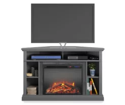 Flaxton Graphite Gray Electric Corner Fireplace Console -Home Style Shop 810538183 2