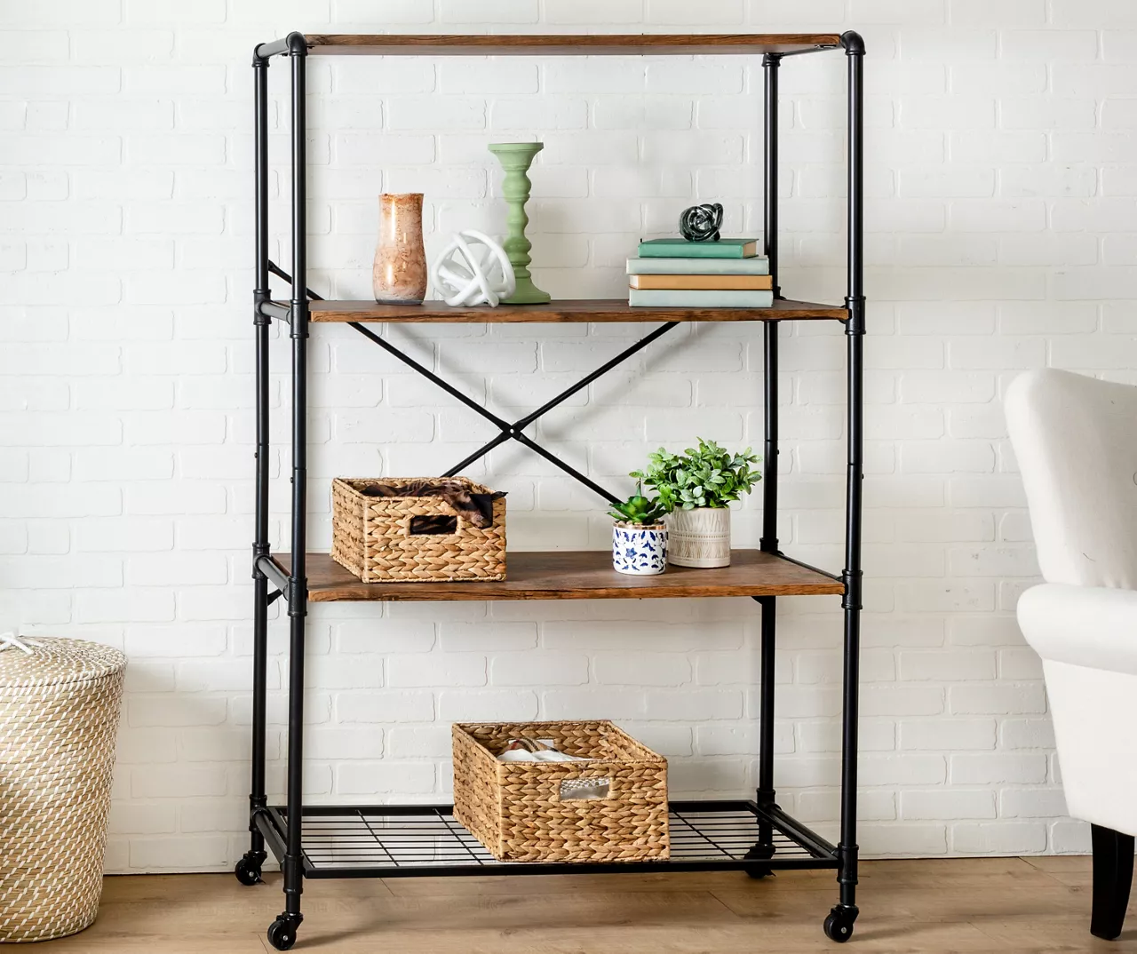 Rustic Black 4-Tier Industrial Rolling Bookshelf 2 Rustic Black 4-Tier Industrial Rolling Bookshelf - Image 2