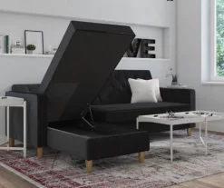 CosmoLiving Liberty Black Velvet Sectional Storage Futon -Home Style Shop 810541040 2