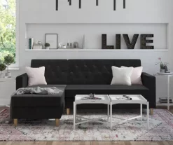 CosmoLiving Liberty Black Velvet Sectional Storage Futon -Home Style Shop 810541040 4