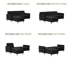 CosmoLiving Liberty Black Velvet Sectional Storage Futon -Home Style Shop 810541040 6