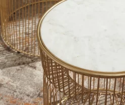 Vernway White Marble & Gold Metal 2-Piece Accent Table Set -Home Style Shop 810542168 2