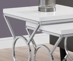 Glossy White Chrome Metal 2-Piece Nesting Table Set -Home Style Shop 810542468 3