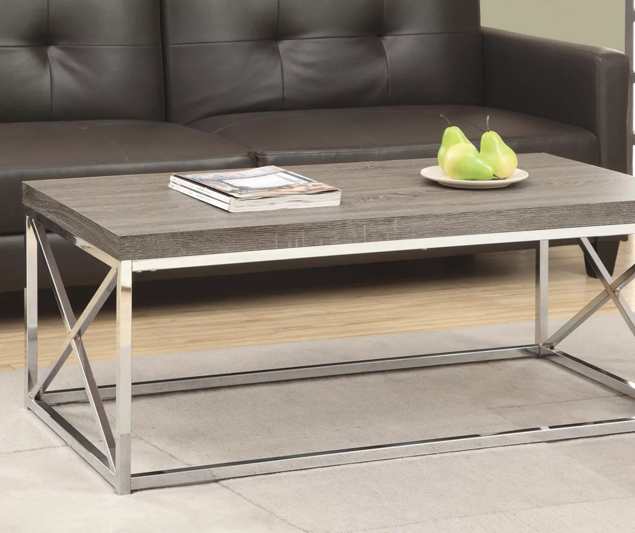 Dark Taupe & Chrome Metal Coffee Table 2 Dark Taupe & Chrome Metal Coffee Table - Image 2
