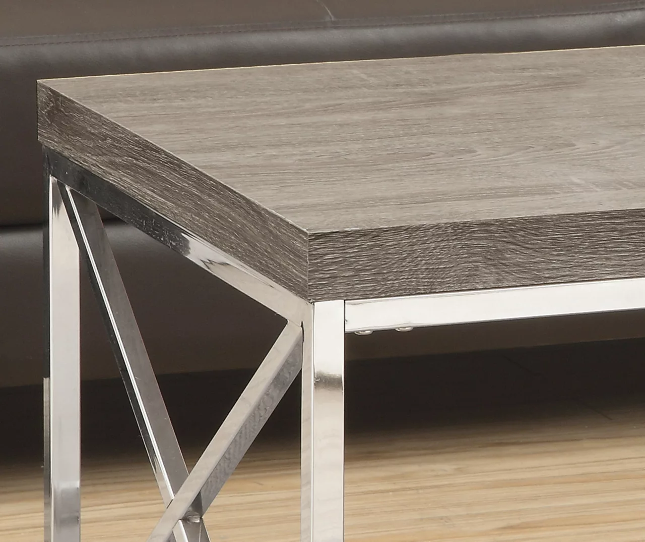 Dark Taupe & Chrome Metal Coffee Table 3 Dark Taupe & Chrome Metal Coffee Table - Image 3