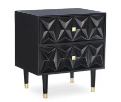 Urban Fresh Black & Gold 2-Drawer Textured Geometric Nightstand