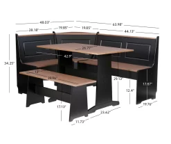 Atrium Black & Pecan 3-Piece Wooden Breakfast Nook Set -Home Style Shop 810543121 A7