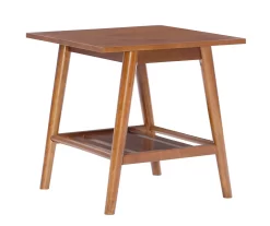 Presley Brown 2-Tier Slatted Wood End Table