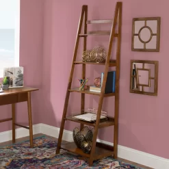 Presley Walnut 5-Shelf Ladder Bookcase -Home Style Shop 810543154 1