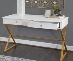 Glam White & Gold 2-Drawer Campaign Desk -Home Style Shop 810543228 A0 10