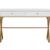 Glam White & Gold 2-Drawer Campaign Desk