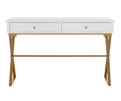 Glam White & Gold 2-Drawer Campaign Desk
