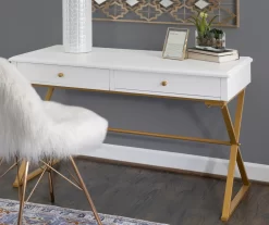 Glam White & Gold 2-Drawer Campaign Desk -Home Style Shop 810543228 A0 9