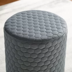 Royal Gray Quilted Ottoman With Silver Base -Home Style Shop 810543261 4