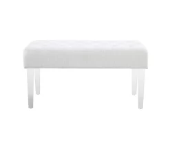 Marie Glitz White Tufted Linen Acrylic Leg Bench -Home Style Shop 810543267 3
