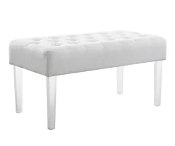 Marie Glitz White Tufted Linen Acrylic Leg Bench -Home Style Shop 810543267 A0 1